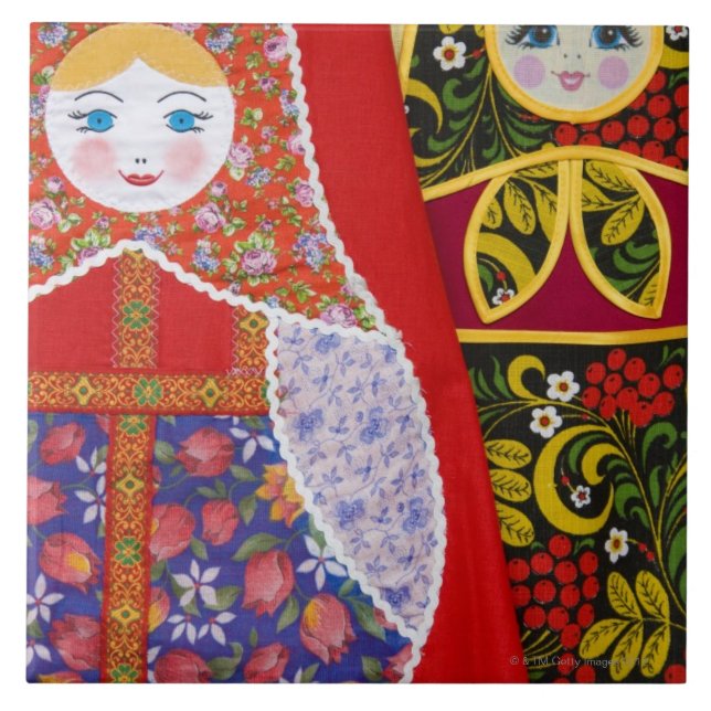 Carreau Peinture de poupée de Matryoshka de Russe (Devant)