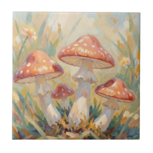 Carreau Peinture de prairie aux champignons rouges fantais