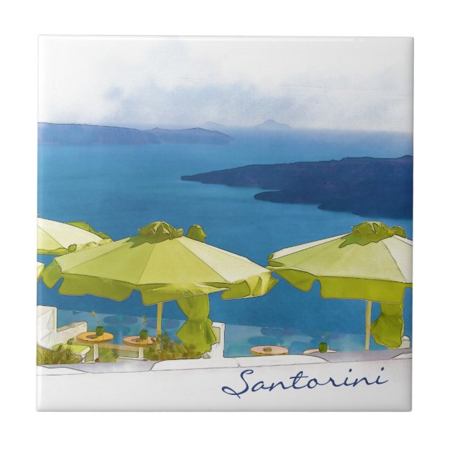 Carreau Peinture de Santorini Grèce (Devant)