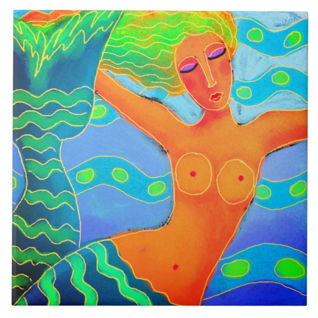 Carreau Peinture de sirène numérique colorée (Devant)
