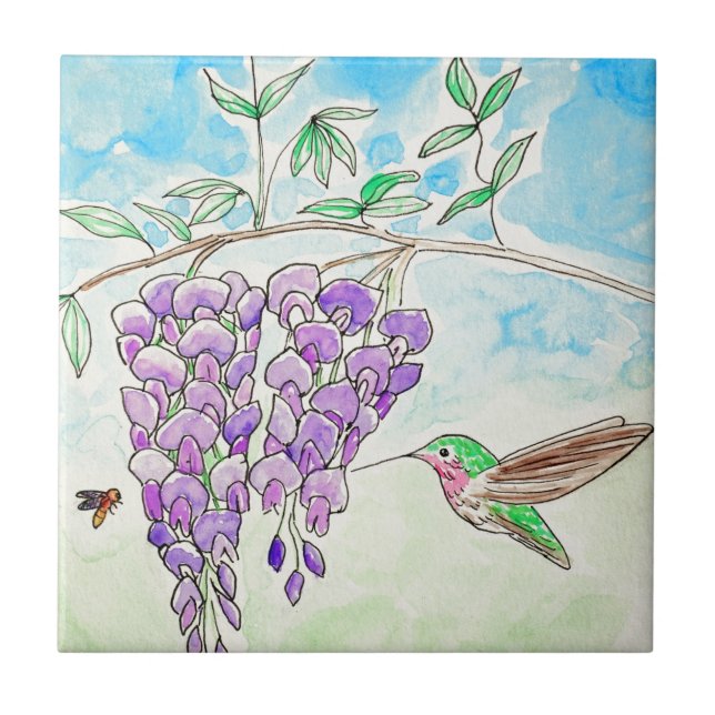 Carreau Peinture des colibris et des bactéries (Devant)