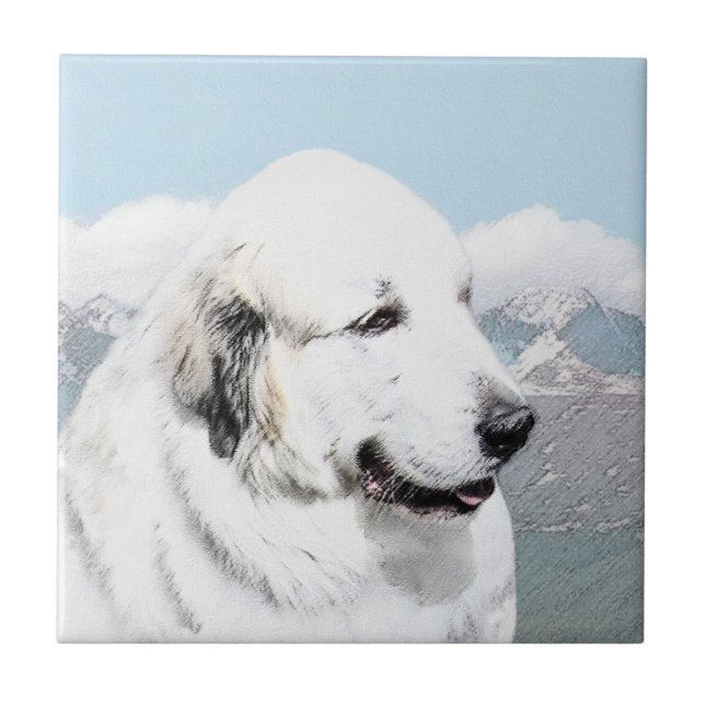 Carreau Peinture des Pyrénées - Art original du chien (Devant)