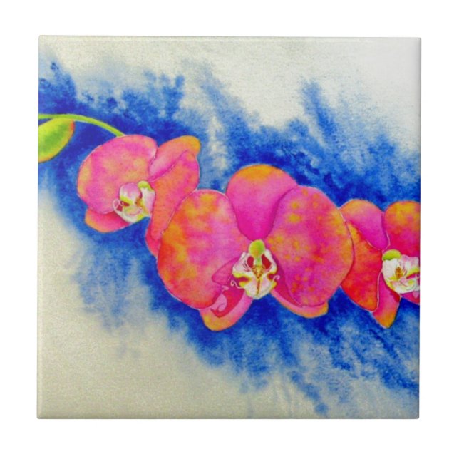 Carreau Peinture d'orchidée romantique orange rose (Devant)