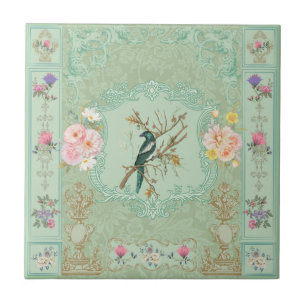 Carreau Peinture florale rococo pastel victorienne vintage