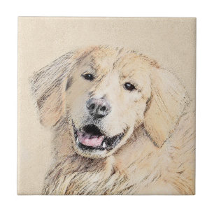 Carreau Peinture Golden Retriever - Joli art original chie