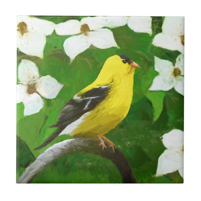 Carreau Peinture Goldfinch - Cute Original Chien Art (Devant)