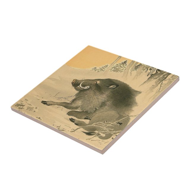 Carreau Peinture japonaise de sanglier Cochon Année Carrel (Côté)