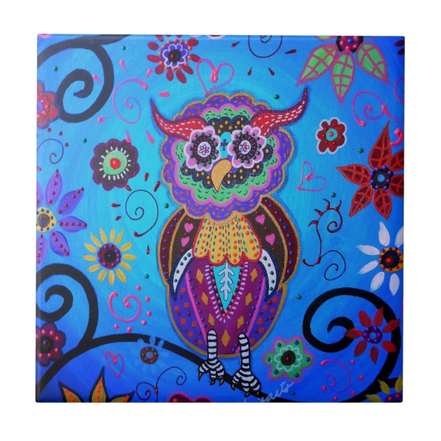 Carreau Peinture mexicaine de hibou de Talavera (Devant)