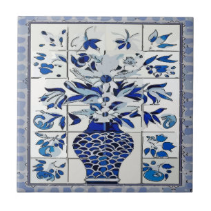 Carreau Peinture murale bleue de tuile de vase à fleur de