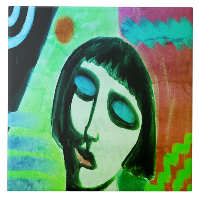 Carreau Peinture numérique Abstraite colorée d'une femme (Devant)