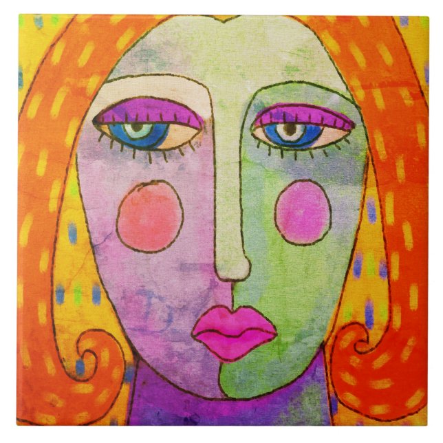 Carreau Peinture numérique Abstraite colorée d'une femme (Devant)