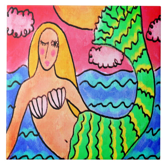 Carreau Peinture numérique Abstraite de la sirène de solei (Devant)