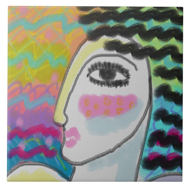 Carreau Peinture numérique Abstraite d'une femme (Devant)