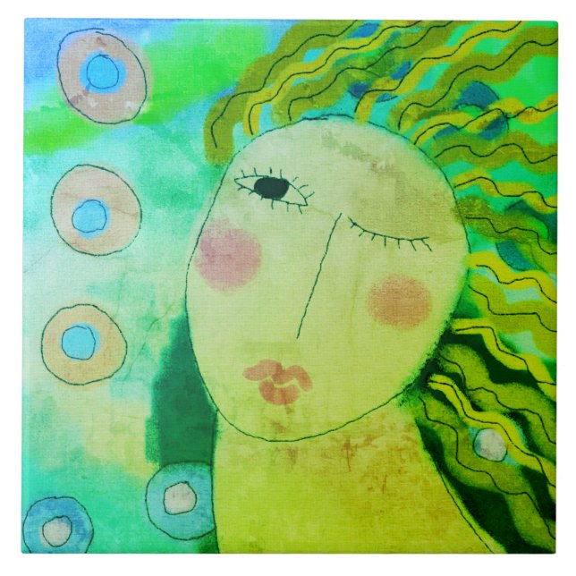 Carreau Peinture numérique abstraite originale d'une femme (Devant)