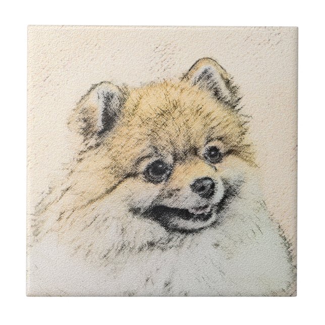 Carreau Peinture Poméranienne (orange) - Art Chien origina (Devant)