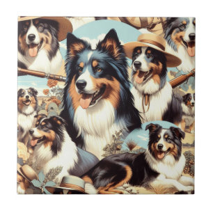 Carreau Peinture rétro Australian Shepherd sans couture