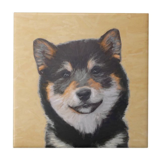 Carreau Peinture Shiba Inu (Noir et Tan) - Art Chien (Devant)