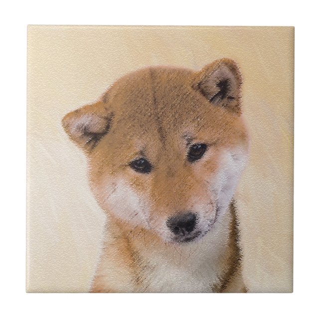 Carreau Peinture Shiba Inu (Rouge) - Art Chien original (Devant)