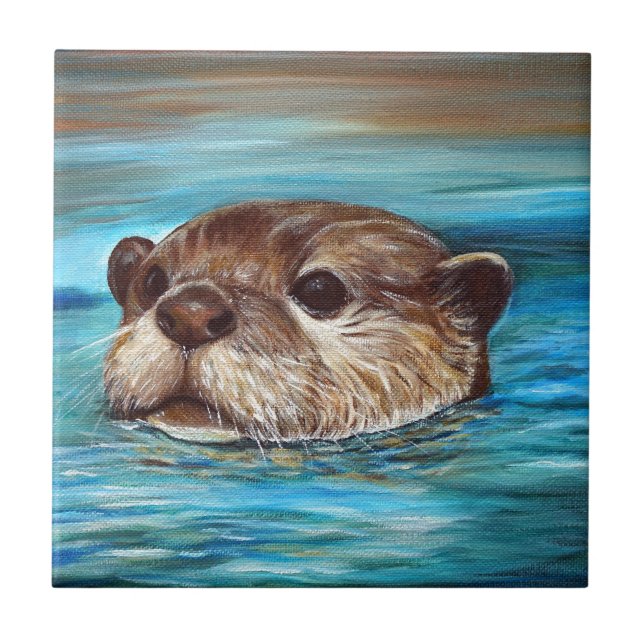 Carreau Peinture sur la loutre de rivière (Devant)