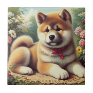 Carreau Peinture vintage à l'huile Akita