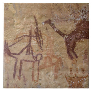 Carreau Peintures rupestres préhistoriques avec chameaux e