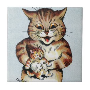Carreau Père Chat tenant un chaton, Louis Wain