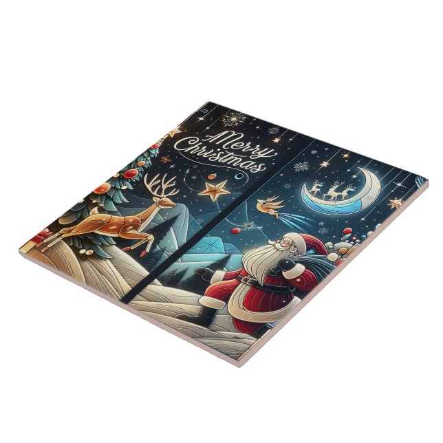 Carreau Père Noël joyeux sur la veille de Noël enneigée (Côté)