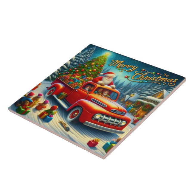 Carreau Père Noël livre des cadeaux dans un pays merveille (Côté)