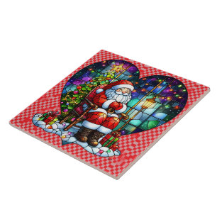 Carreau Père Noël se relaxant au bord du sapin de Noël la 