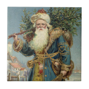 Carreau Père Noël victorien vintage avec sapin de Noël