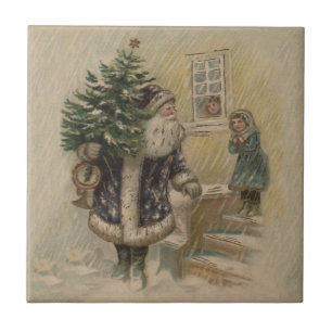 Carreau Père Noël Vintage Neige Arbre de Noël