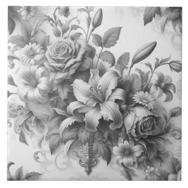 Carreau Perfection florale noire et blanche (Devant)