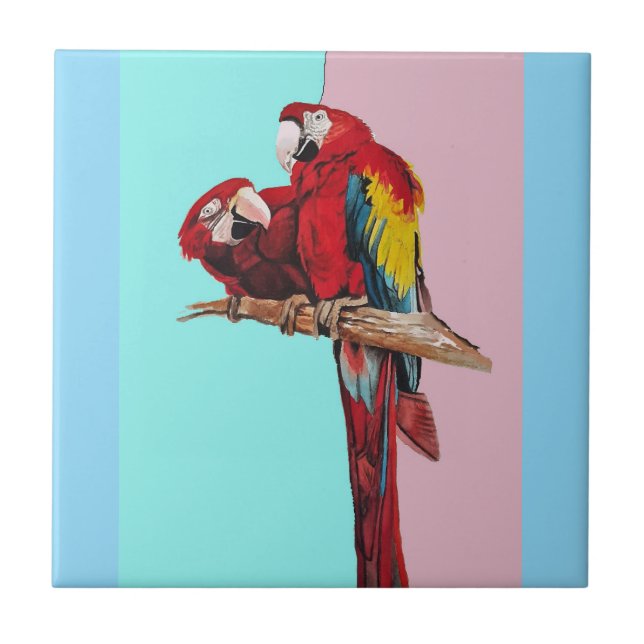 Carreau Perroquet Aquarelle Rose Jaune Bleu Macaw (Devant)