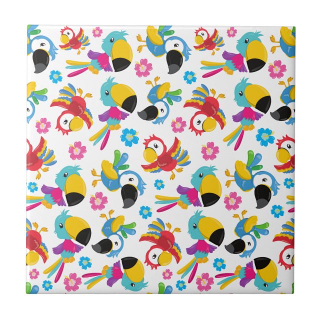 Carreau Perroquets colorés, Perroquets tropicaux, Oiseaux, (Devant)