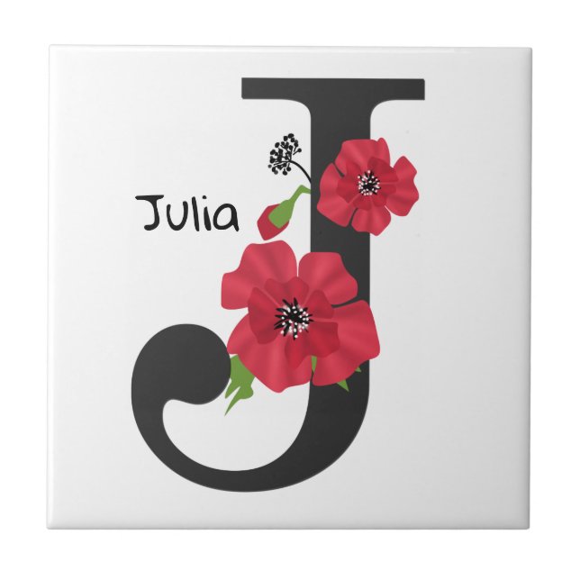 Carreau Personalized monogram editable J text red flower (Devant)