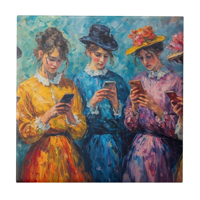 Carreau Personnes du 19e siècle utilisant des smartphones (Devant)