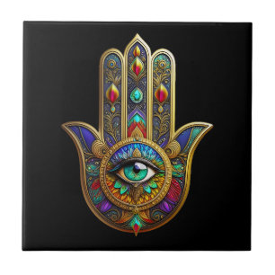 Carreau Pétales de fleurs de couleur de paon Hamsa Vert Tr