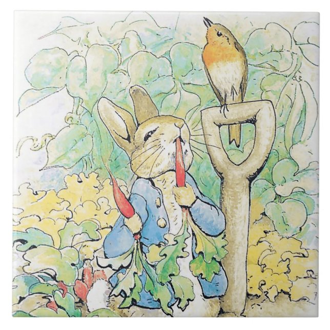Carreau "Peter Rabbit mange une carotte" par Beatrix Potte (Devant)