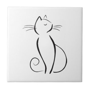 Carreau Petit chat noir sur blanc