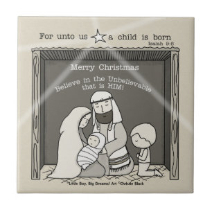 Carreau Petit garçon à la crèche-Joyeux Noël