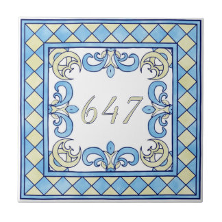 Carreau Petit numéro de maison bleu et jaune