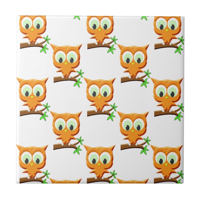Carreau Petite Chouette en dessin sur Motif de branche (Devant)