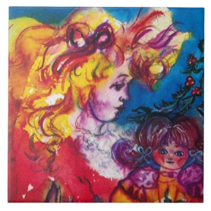 Carreau PETITE FILLE AVEC JOLIE DOLL Noël