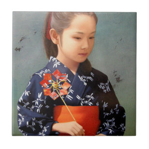 Carreau Petite peinture japonaise mignonne de portrait de