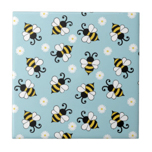 Carreau Petites abeilles mignonnes et fleurs marguerites m