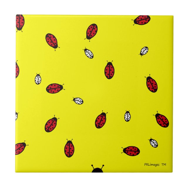 Carreau Petites coccinelles sur la tuile jaune (Devant)