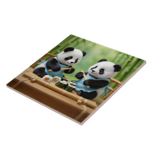 Carreau Petits pandas mignons préparant des sushis