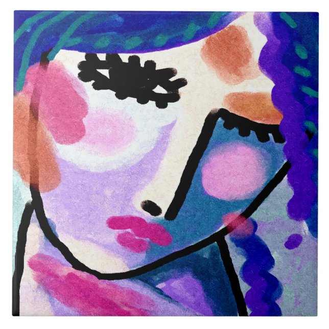 Carreau Peut-être le portrait numérique Abstrait d'une fem (Devant)