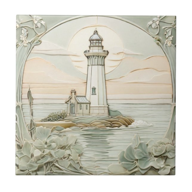 Carreau Phare Art Nouveau Faux Relief Pastel Mint (Devant)