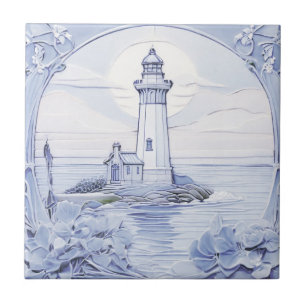 Carreau Phare Art Nouveau Océan Bleu et blanc